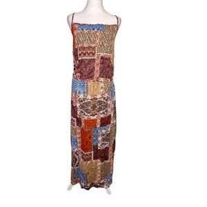 Patchwork Festival Slip Coachella Zodiac Boho Maxi Dress Lightweight Large